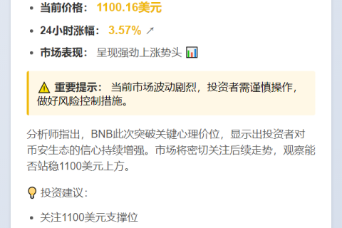 BNB突破1100美元