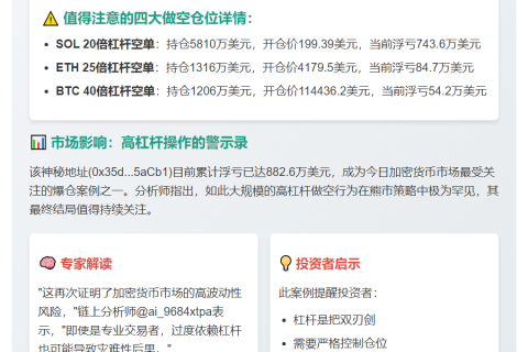 巨鲸做空BTC等币浮亏883万美元