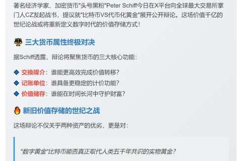 Schiff挑战CZ：比特币vs黄金辩论