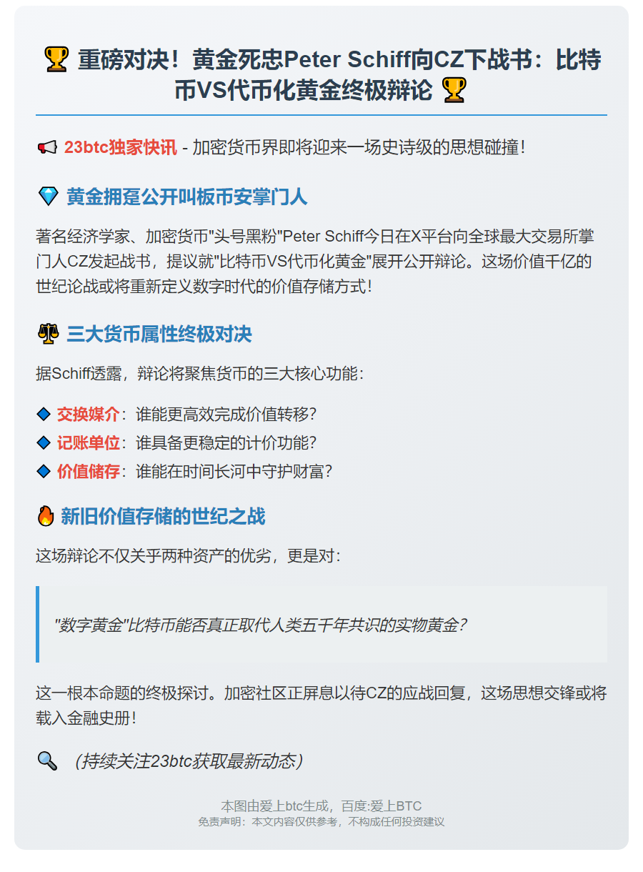 Schiff挑战CZ：比特币vs黄金辩论