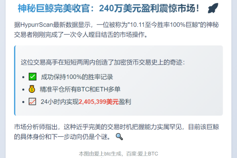 "巨鲸10.11至今100%胜率，平仓盈利240万"