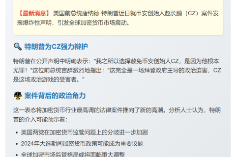 特朗普称CZ无辜遭拜登迫害