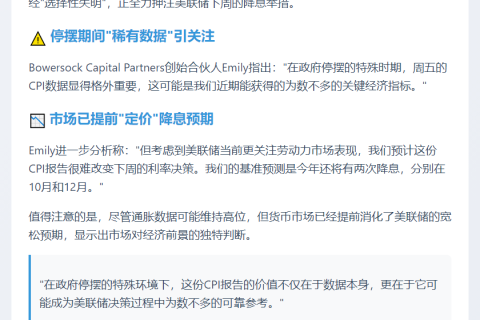 美停摆期CPI公布 降息预期或不变