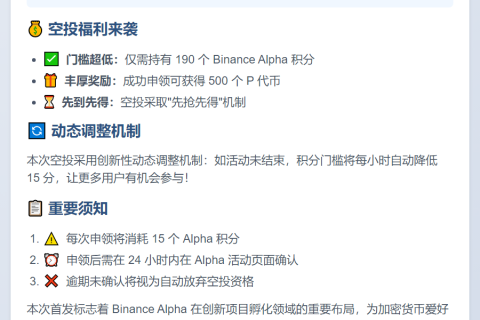 Binance Alpha 19:00上线PoP Planet，空投需190积分