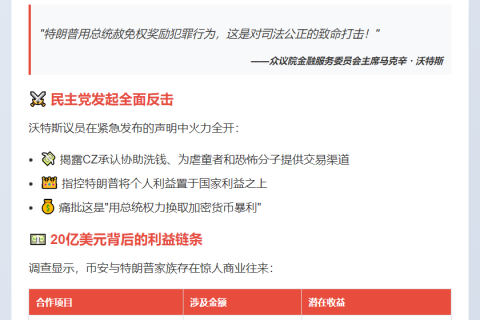 美议员批特朗普特赦币安创始人