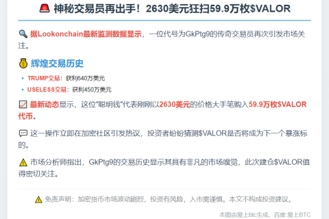 交易员2630美元购59.9万枚$VALOR