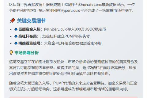 鲸鱼300万USDC押注PUMP 2倍做多