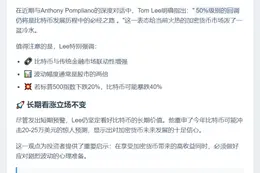 Tom Lee：比特币或面临50%回撤