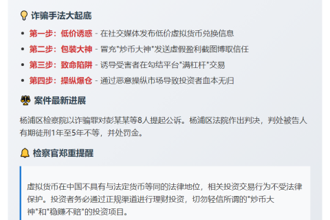 沪检披露虚拟币诈骗案：8人诱导爆仓获刑