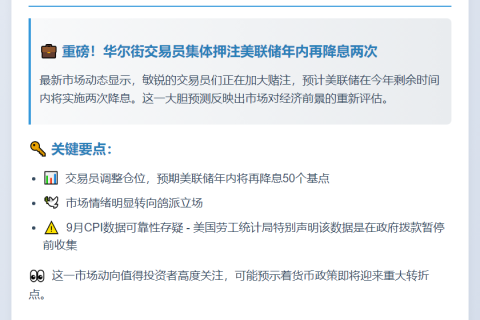 交易员押注美联储今年再降息两次