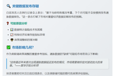 白宫：下月或停发通胀数据