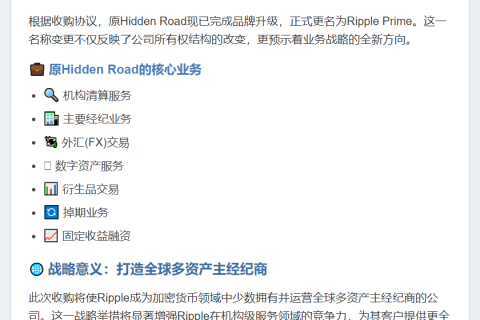 Ripple收购Hidden Road，更名Ripple Prime