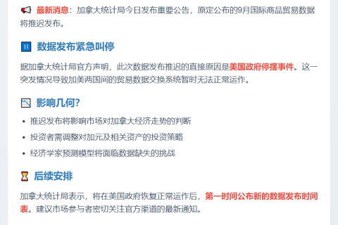 加统计局推迟9月贸易数据发布