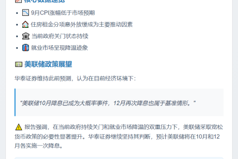 华泰证券：9月CPI回落促美联储降息