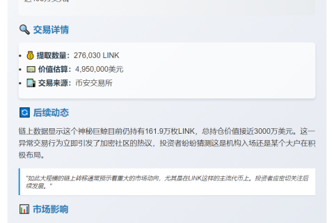 币安转出27万枚LINK至新钱包