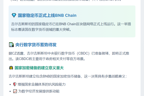 吉尔吉斯斯坦将BNB纳入国家加密货币储备