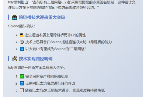 Solana联创：跨链桥至以太坊无技术障碍
