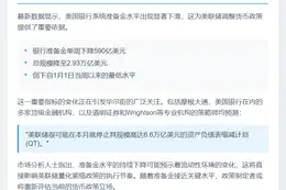 美银行业准备金降 或促美联储结束QT