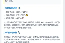 萨尔瓦多增持8枚BTC，持仓达6361枚