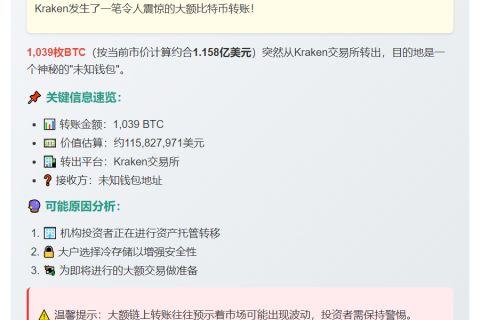 大额BTC转至未知钱包
