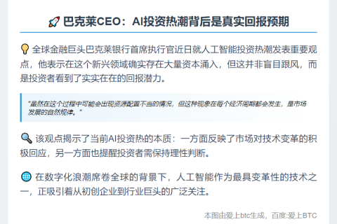 巴克莱CEO：AI领域资本过剩