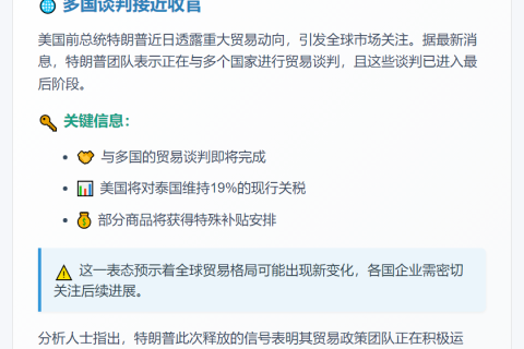 特朗普：多国贸易谈判接近完成