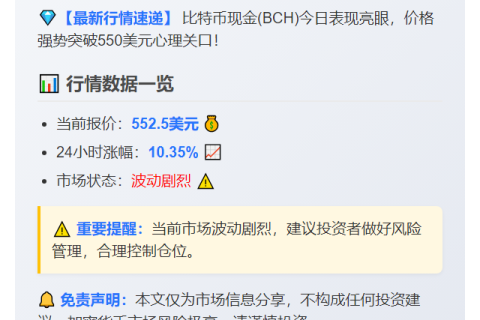 BCH突破550美元