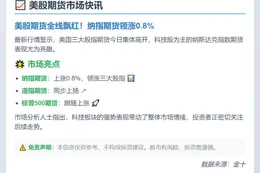 美股期货高开，纳指涨0.8%