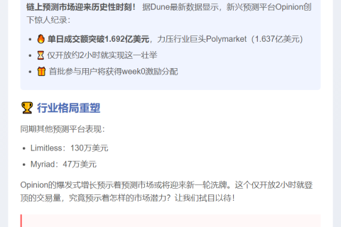 10 月 25 日 Opinion 成交额破 1.692 亿超 Polymarket