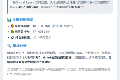 某钱包再提49万LINK，持仓1400万美元
