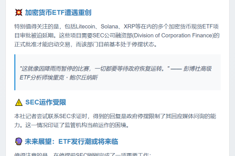 美政府停摆拖累加密货币ETF审批