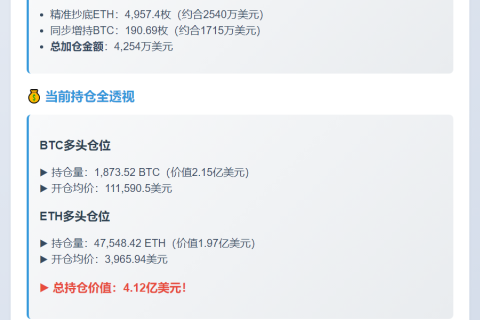 "胜率100%巨鲸加仓至4.12亿"