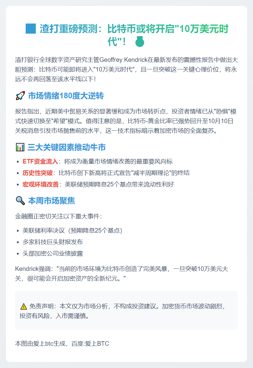 渣打：比特币或永守10万美元