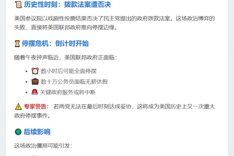 美参议院否决拨款案 政府或停摆