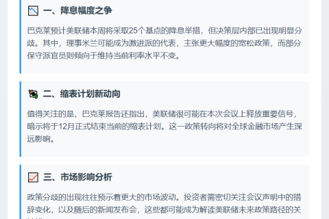 巴克莱：美联储会议或现政策分歧