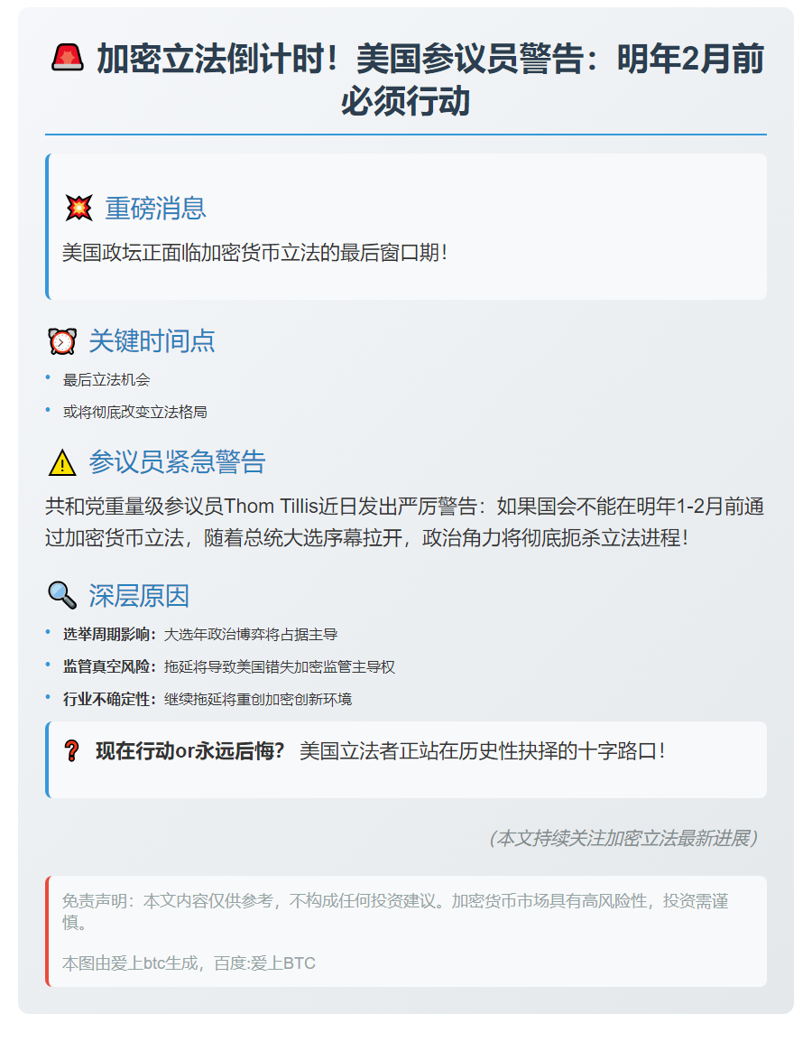美参议员：加密立法须在明年2月前通过