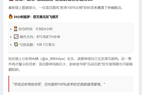 巨鲸清仓亏损106万美元