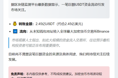 2.45亿USDT流入币安