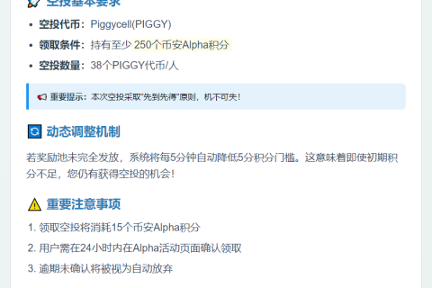 币安PIGGY空投需250分