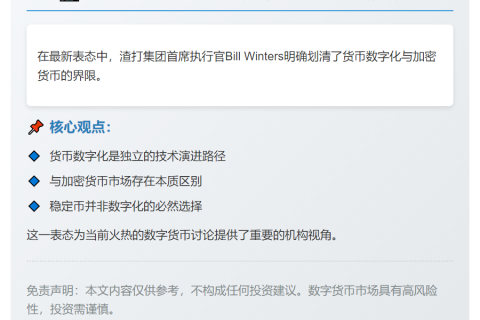 渣打CEO：货币数字化无关加密货币