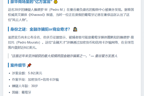 葡男涉5.8亿诈骗案在曼谷落网