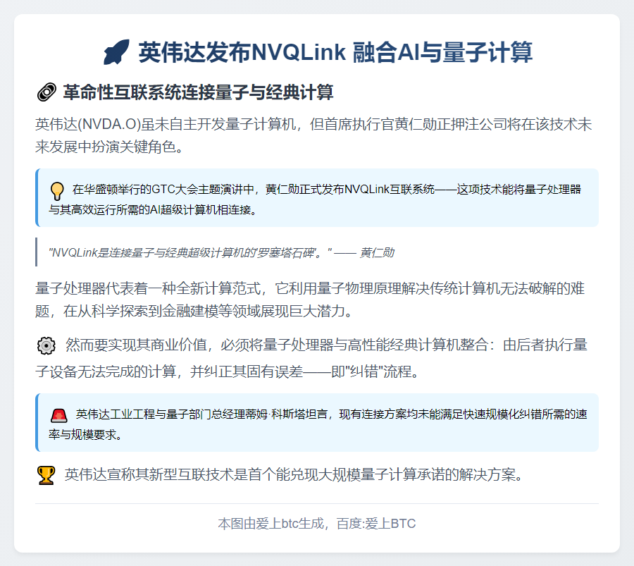 英伟达发布NVQLink 融合AI与量子计算