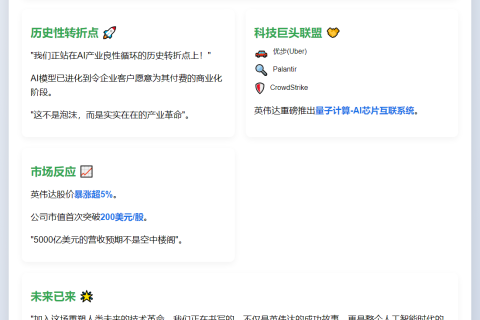 黄仁勋：AI非泡沫 新芯片创五千亿收入