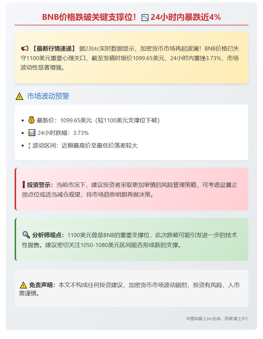 BNB跌破1100美元