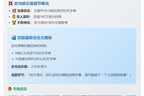 巨鲸清仓13倍比特币多单，获利140万