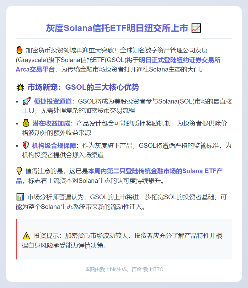 灰度Solana信托ETF明日纽交所上市