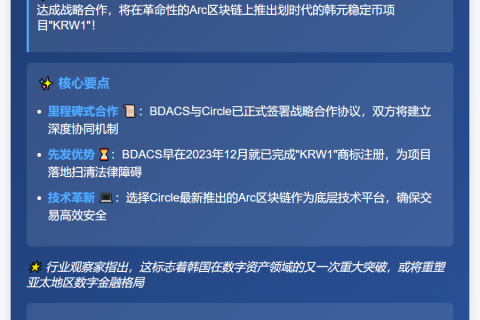 韩国BDACS推韩元稳定币KRW1