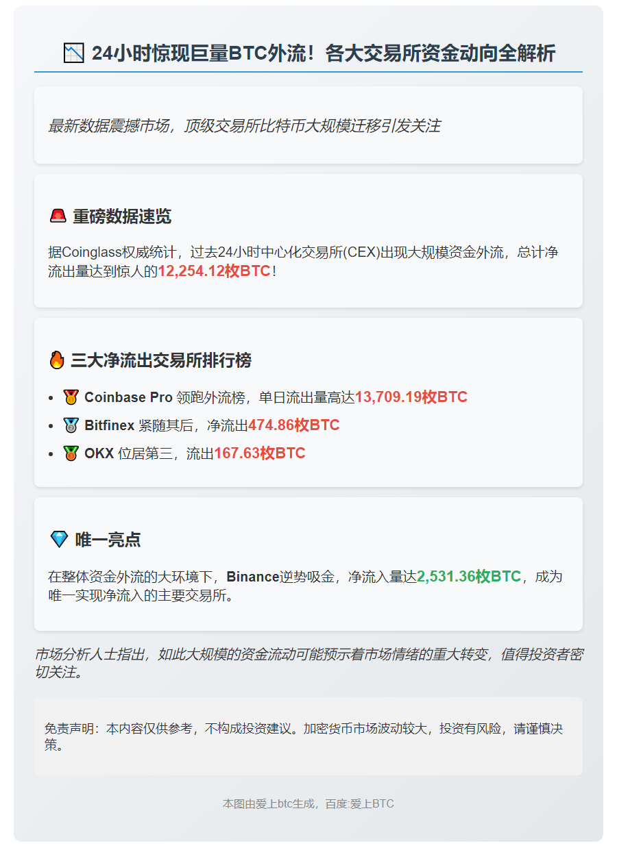 "24小时CEX净流出1.2万枚BTC"