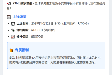 币安上线AT USDT永续合约