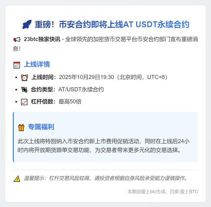 币安上线AT USDT永续合约
